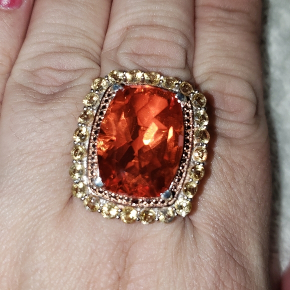Size 10, Sterling Silver Sunfire Quartz, Citrine, White&Red Diamond Accents Ring - Picture 6 of 9